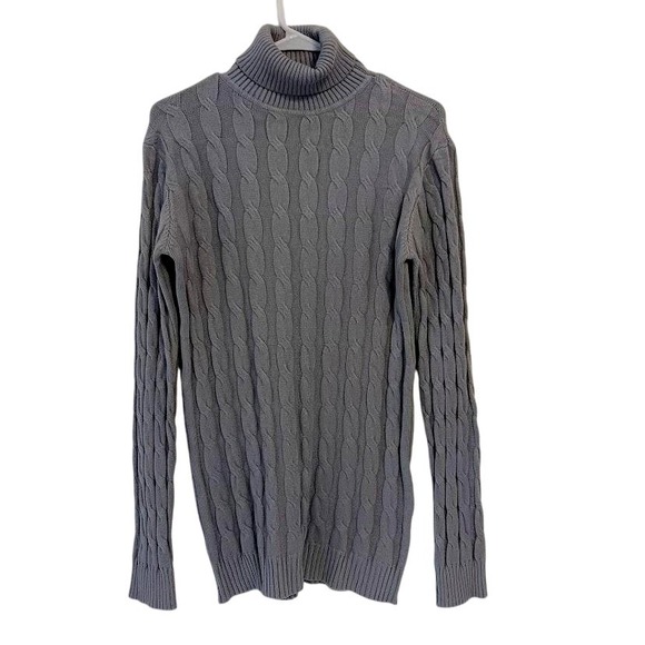 COOFANDY Sweater Mens Small Gray Turtleneck Cable Knit Rayon Blend Pullover - Picture 1 of 10